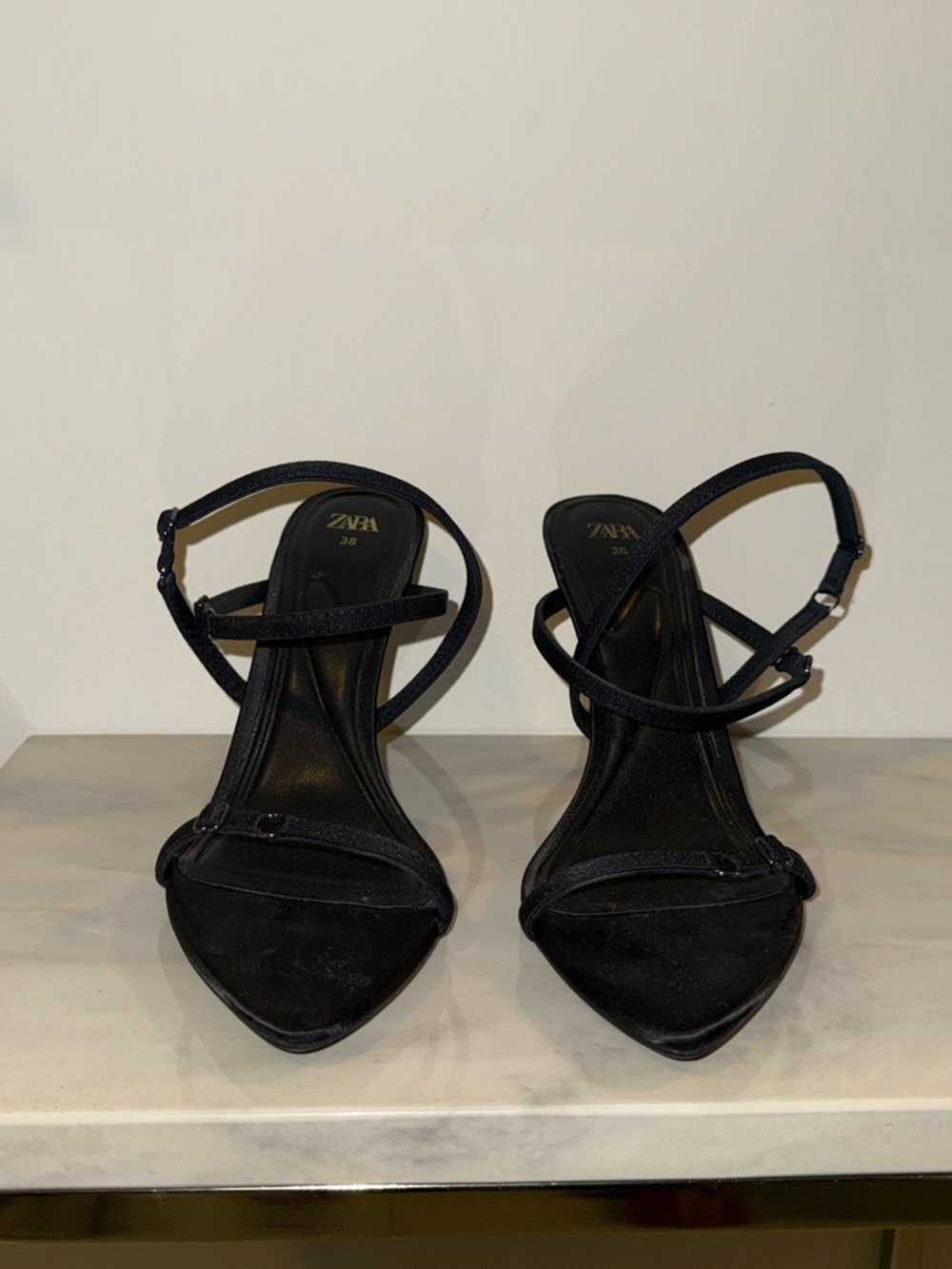 Zara Black Strappy Pointed-Heel Sandals